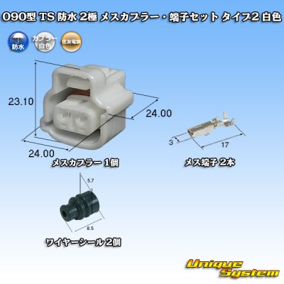 画像1: 住友電装 090型 TS 防水 2極 メスカプラー・端子セット タイプ2 白色