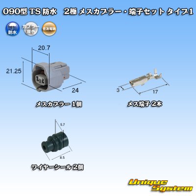 画像1: 住友電装 090型 TS 防水 2極 メスカプラー・端子セット タイプ1 灰色