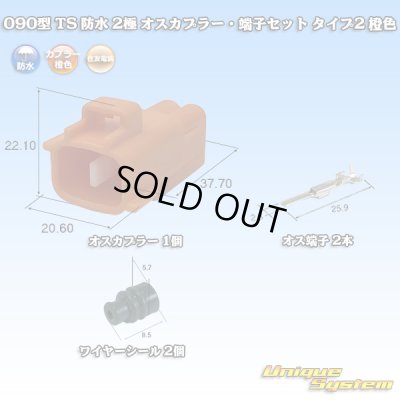 画像1: 住友電装 090型 TS 防水 2極 オスカプラー・端子セット タイプ2 橙色