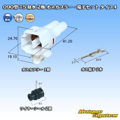 画像1: 住友電装 090型 TS 防水 2極 オスカプラー・端子セット タイプ4