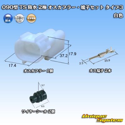 画像1: 住友電装 090型 TS 防水 2極 オスカプラー・端子セット タイプ3 白色