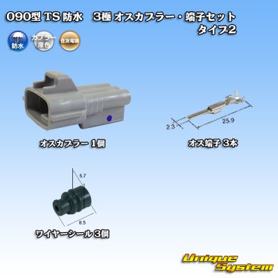 画像1: 住友電装 090型 TS 防水 3極 オスカプラー・端子セット タイプ2