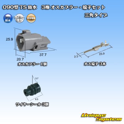 画像1: 住友電装 090型 TS 防水 3極 オスカプラー・端子セット 三角タイプ タイプ1