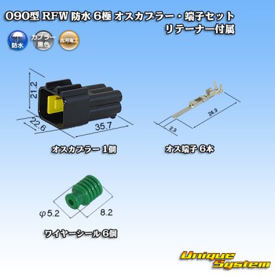 画像1: 古河電工 090型 RFW 防水 6極 オスカプラー・端子セット 黒色 リテーナー付属