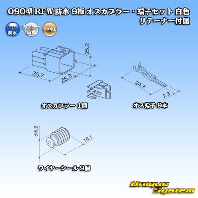 画像1: 古河電工 090型 RFW 防水 9極 オスカプラー・端子セット 白色 リテーナー付属