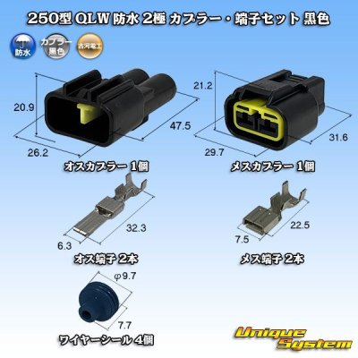 画像1: 古河電工 250型 QLWコネクタ 防水 2極 カプラー・端子セット 黒色