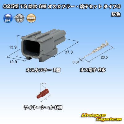 画像1: 住友電装 025型 TS 防水 6極 オスカプラー・端子セット タイプ3 灰色