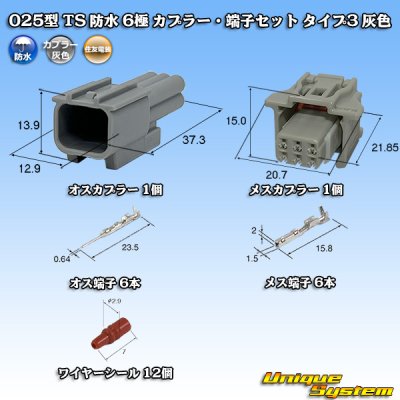 画像1: 住友電装 025型 TS 防水 6極 カプラー・端子セット タイプ3 灰色