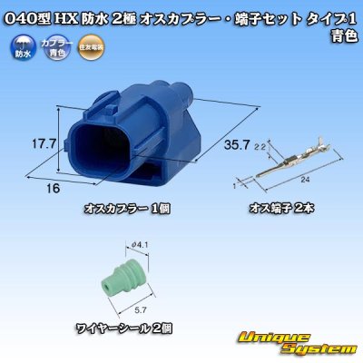 画像1: 住友電装 040型 HX 防水 2極 オスカプラー・端子セット タイプ1 青色