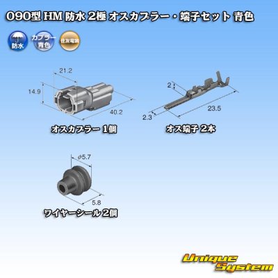 画像1: 住友電装 090型 HM 防水 2極 オスカプラー・端子セット 青色