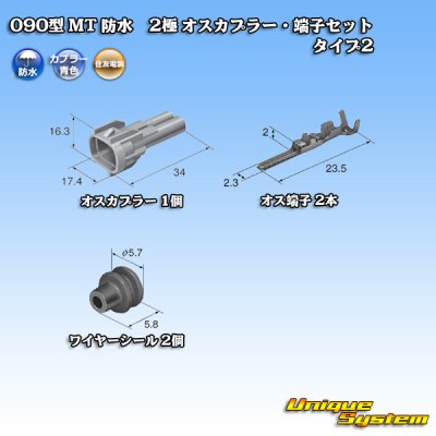 画像5: 住友電装 090型 MT 防水 2極 オスカプラー・端子セット タイプ2 青色