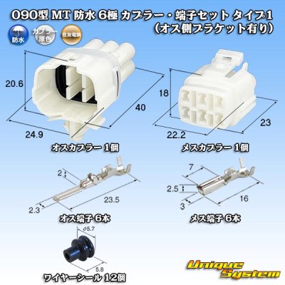 画像1: 住友電装 090型 MT 防水 6極 カプラー・端子セット タイプ1 (オス側ブラケット有り)