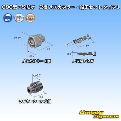 画像5: 住友電装 090型 TS 防水 2極 メスカプラー・端子セット タイプ1 灰色