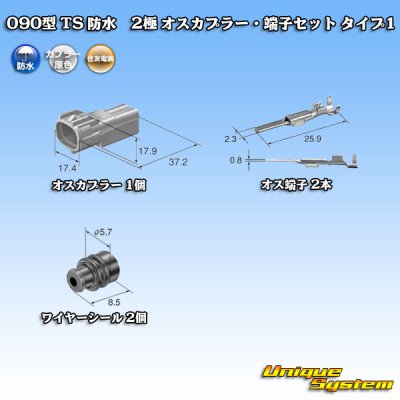 画像5: 住友電装 090型 TS 防水 2極 オスカプラー・端子セット タイプ1 灰色