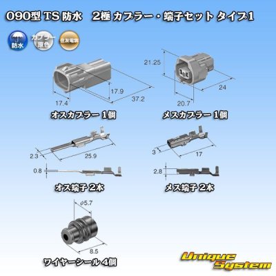 画像5: 住友電装 090型 TS 防水 2極 カプラー・端子セット タイプ1 灰色