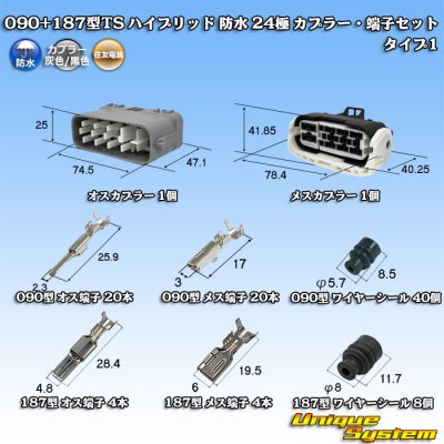 画像1: 住友電装 090+187型TS ハイブリッド 防水 24極 カプラー・端子セット (メスカプラー：タイプ1)