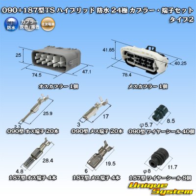 画像1: 住友電装 090+187型TS ハイブリッド 防水 24極 カプラー・端子セット (メスカプラー：タイプ2)