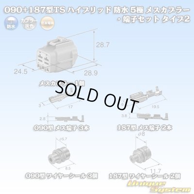 画像8: 住友電装 090+187型TS ハイブリッド 防水 5極 メスカプラー・端子セット タイプ2 灰色 (090型TS 3極+187型TS 2極)