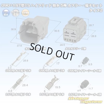 画像1: 住友電装 090+187型TS ハイブリッド 防水 5極 カプラー・端子セット タイプ2 灰色 (090型TS 3極+187型TS 2極)