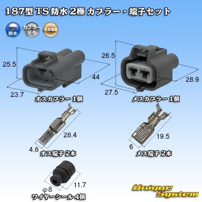 画像1: 住友電装 187型 TS 防水 2極 カプラー・端子セット 灰色