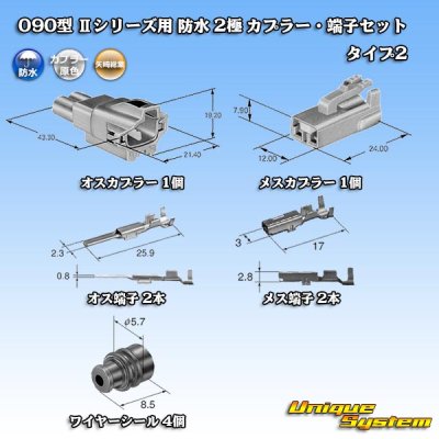 画像5: 矢崎総業 090型II 防水 2極 カプラー・端子セット タイプ2