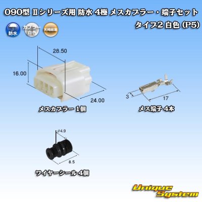 画像1: 矢崎総業 090型II 防水 4極 メスカプラー・端子セット タイプ2 白色 (P5)　