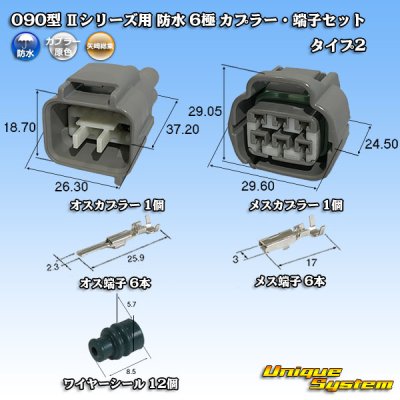 画像1: 矢崎総業 090型II 防水 6極 カプラー・端子セット タイプ2