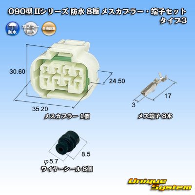 画像1: 矢崎総業 090型II 防水 8極 メスカプラー・端子セット タイプ3 白色