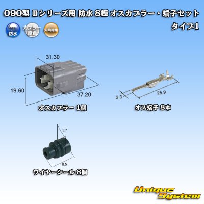 画像1: 矢崎総業 090型II 防水 8極 オスカプラー・端子セット タイプ1