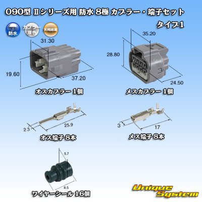 画像1: 矢崎総業 090型II 防水 8極 カプラー・端子セット タイプ1