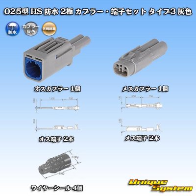 画像1: 矢崎総業 025型 HS 防水 2極 カプラー・端子セット タイプ3 灰色