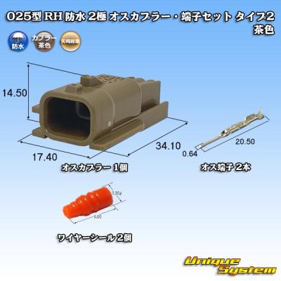 画像1: 矢崎総業 025型 RH 防水 2極 オスカプラー・端子セット タイプ2 茶色