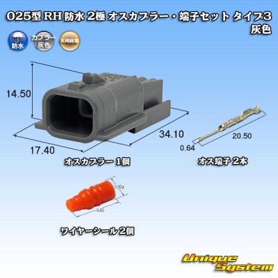 画像1: 矢崎総業 025型 RH 防水 2極 オスカプラー・端子セット タイプ3 灰色