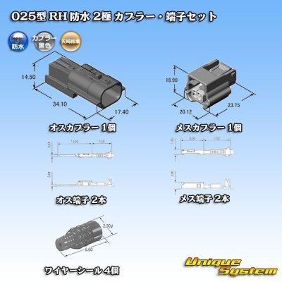画像5: 矢崎総業 025型 RH 防水 2極 カプラー・端子セット タイプ1 黒色