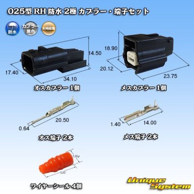 画像1: 矢崎総業 025型 RH 防水 2極 カプラー・端子セット タイプ1 黒色