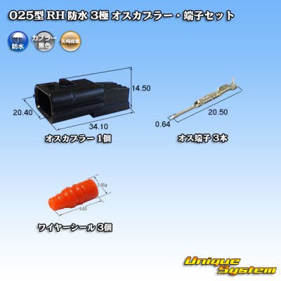 画像1: 矢崎総業 025型 RH 防水 3極 オスカプラー・端子セット