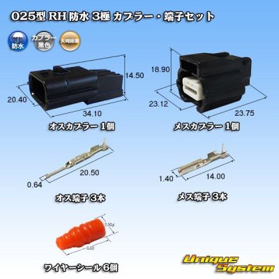 画像1: 矢崎総業 025型 RH 防水 3極 カプラー・端子セット