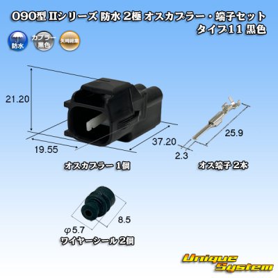 画像1: 矢崎総業 090型II 防水 2極 オスカプラー・端子セット タイプ11 黒色