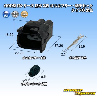 画像1: 矢崎総業 090型II 防水 2極 オスカプラー・端子セット タイプ8 黒色