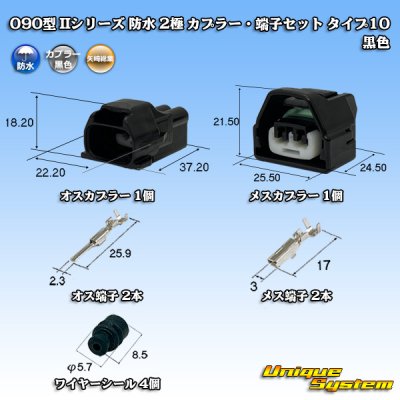 画像1: 矢崎総業 090型II 防水 2極 カプラー・端子セット タイプ10 黒色