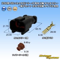 矢崎総業 250型 58コネクタ Xタイプ 防水 2極 オスカプラー・端子セット ホルダ付属 タイプ2 黒色