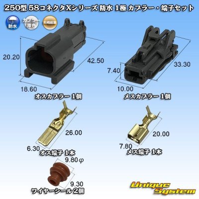 画像1: 矢崎総業 250型 58コネクタ Xタイプ 防水 1極 カプラー・端子セット