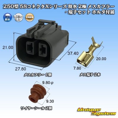 画像1: 矢崎総業 250型 58コネクタ Xタイプ 防水 2極 メスカプラー・端子セット ホルダ付属 タイプ1 灰色