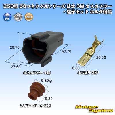 画像1: 矢崎総業 250型 58コネクタ Xタイプ 防水 3極 オスカプラー・端子セット ホルダ付属