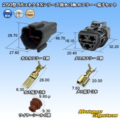 画像1: 矢崎総業 250型 58コネクタ Xタイプ 防水 3極 カプラー・端子セット ホルダ付属