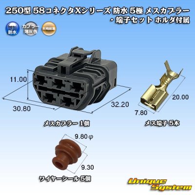 画像1: 矢崎総業 250型 58コネクタ Xタイプ 防水 5極 メスカプラー・端子セット ホルダ付属