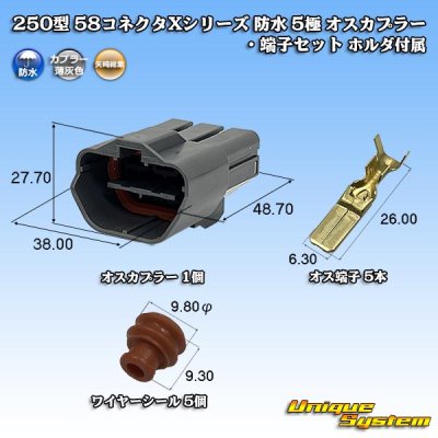 画像1: 矢崎総業 250型 58コネクタ Xタイプ 防水 5極 オスカプラー・端子セット ホルダ付属