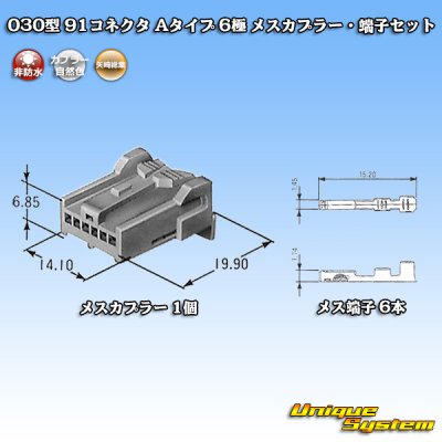 画像1: 矢崎総業 030型 91コネクタ Aタイプ 非防水 6極 メスカプラー・端子セット