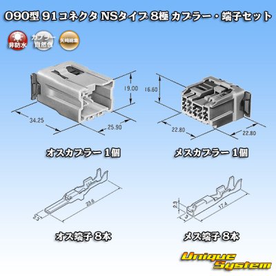 画像1: 矢崎総業 090型 91コネクタ NSタイプ 非防水 8極 カプラー・端子セット