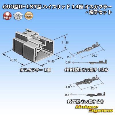 画像6: 矢崎総業 090型II+187型 ハイブリッド 非防水 14極 オスカプラー・端子セット (090型II 12極+187型 2極)